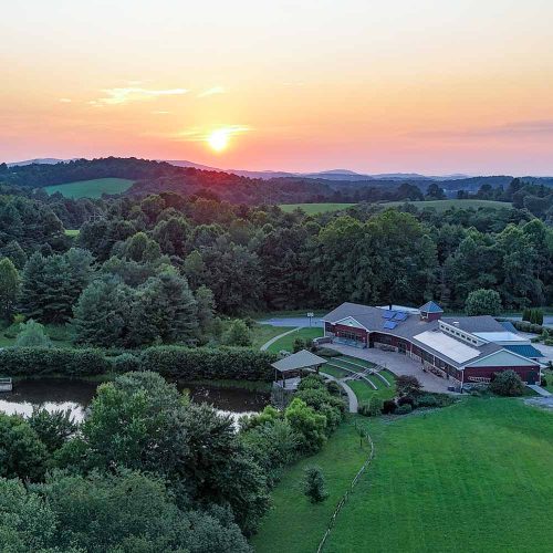 Floyd Event Center, aerial view into sunset